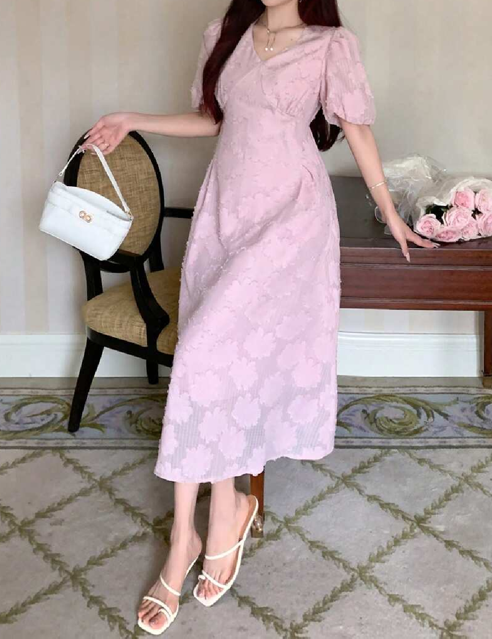Rochie medie Dazy, roz