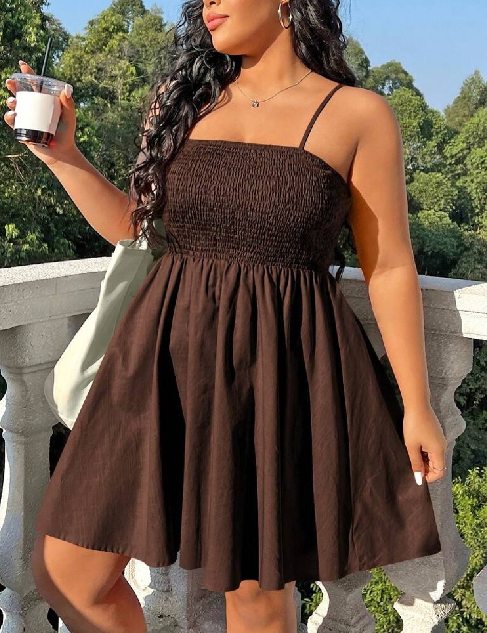 Rochie scurta SHEIN CURVE, maro - 1 | YEO