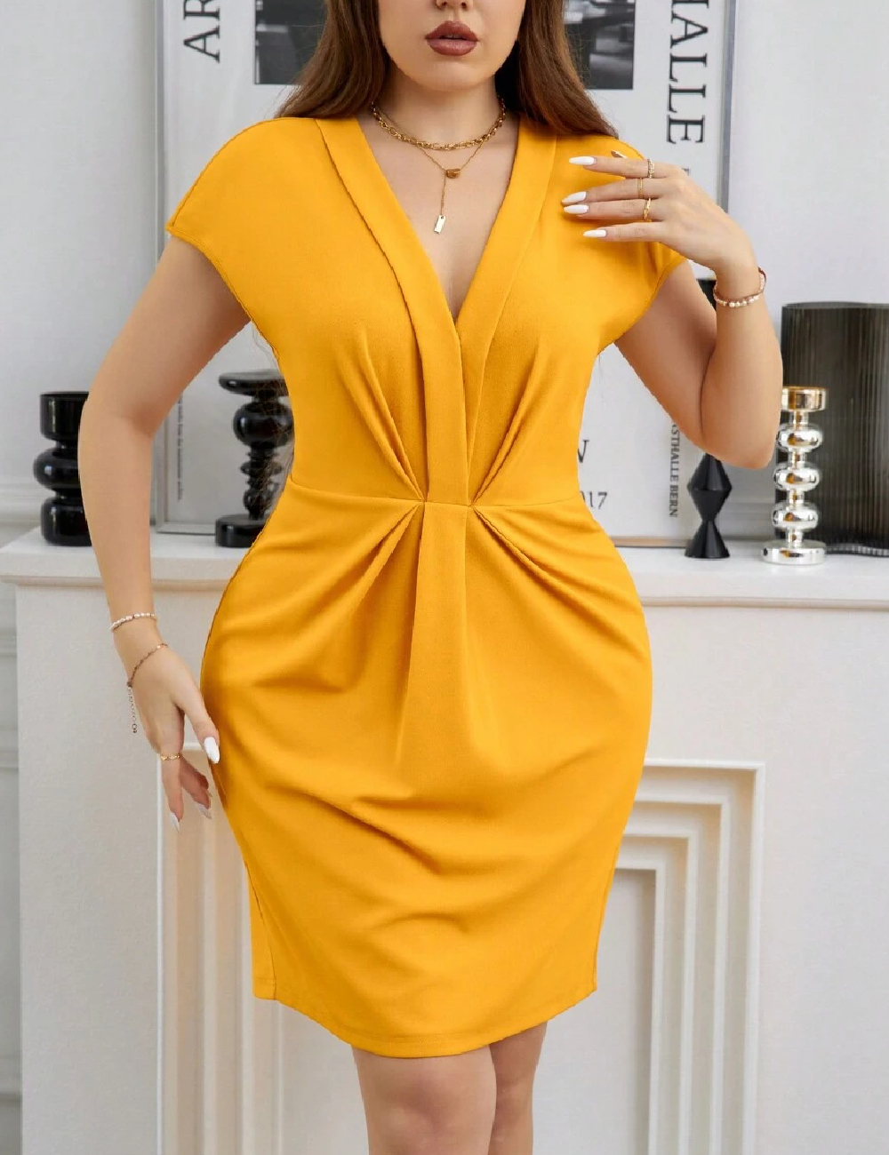 Rochie scurta SHEIN CURVE, galben