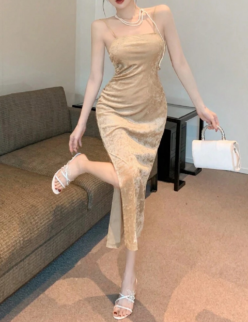 Rochie medie Dazy, bej - 1 | YEO