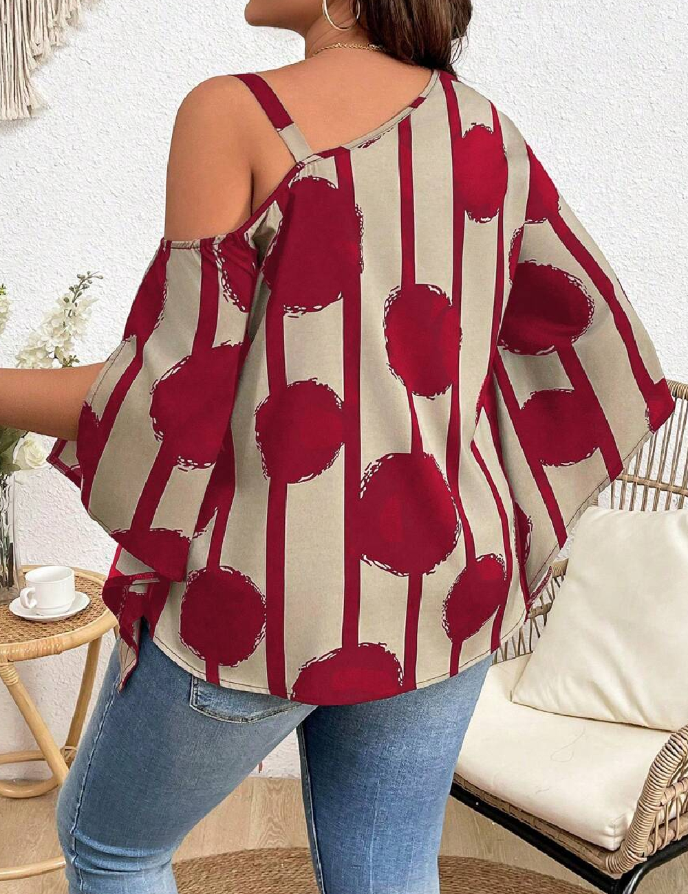 Bluza SHEIN CURVE, bej/rosu - 1 | YEO