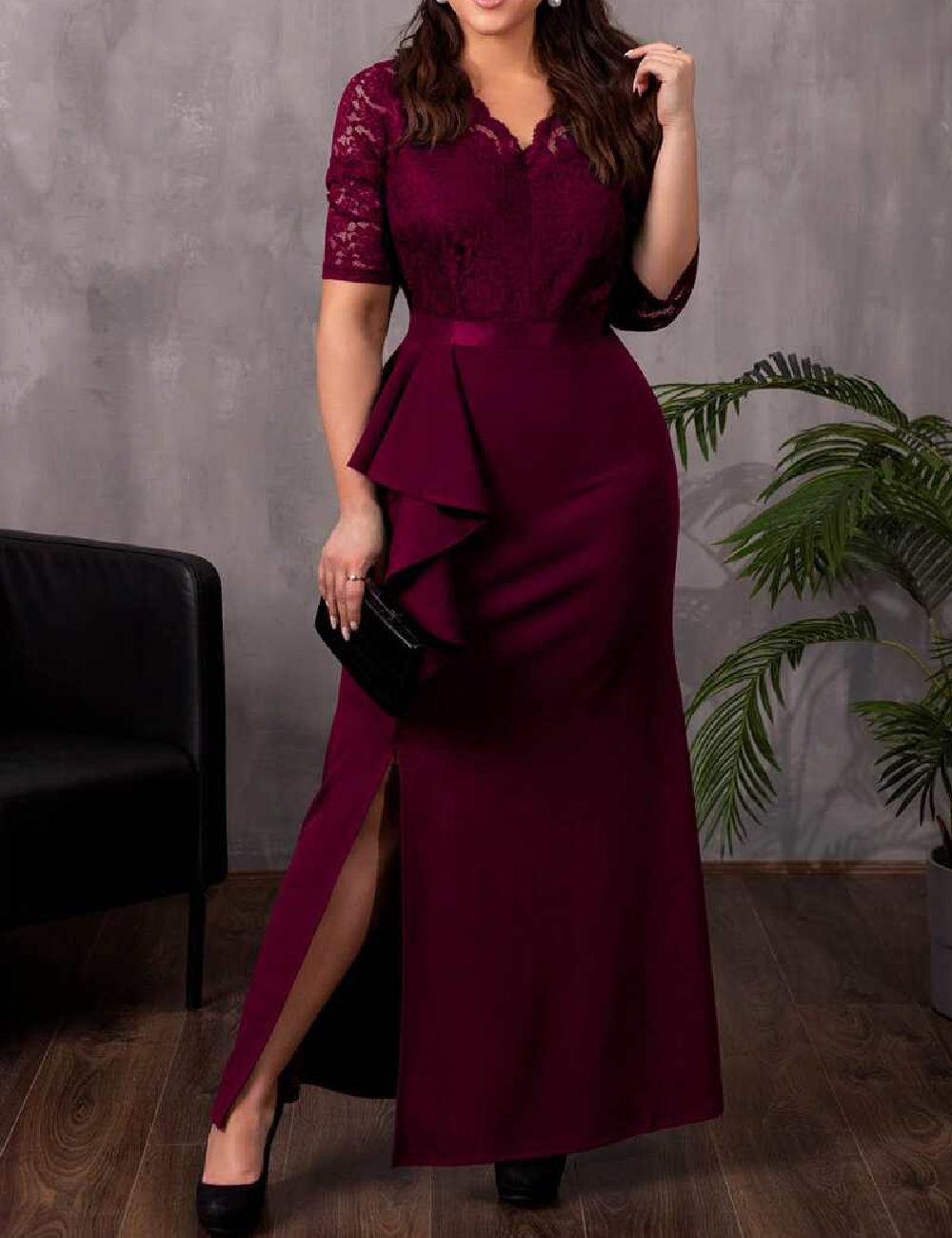 Rochie lunga Miusol Plus Size, visiniu