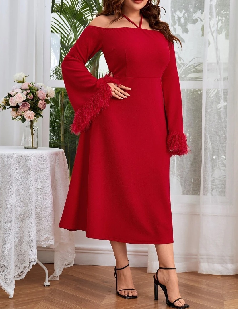Rochie medie SHEIN CURVE, rosu - 1 | YEO