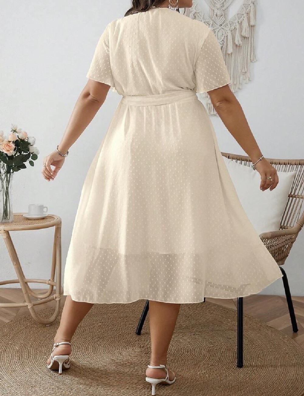 Rochie medie SHEIN CURVE, crem - 1 | YEO