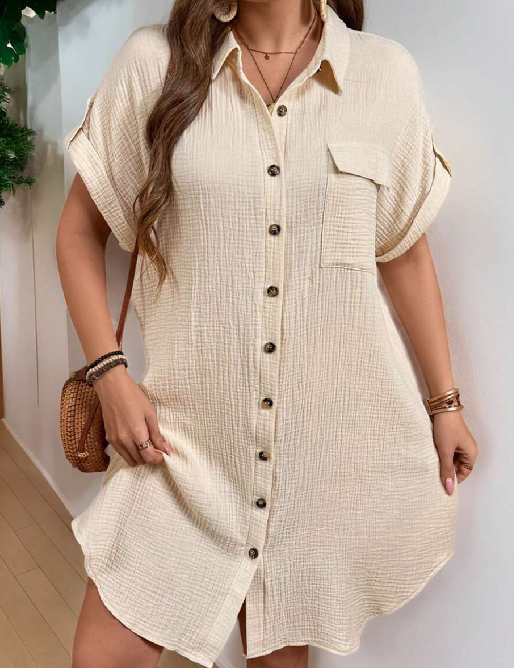 Rochie scurta SHEIN CURVE, crem - 1 | YEO