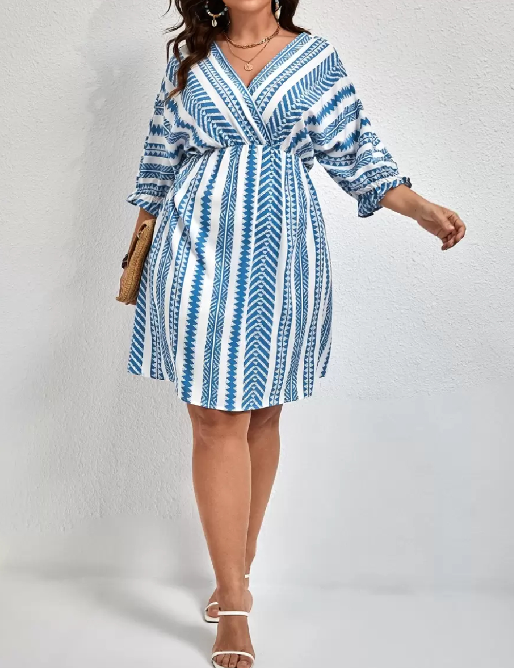 Rochie scurta SHEIN CURVE, alb/albastru