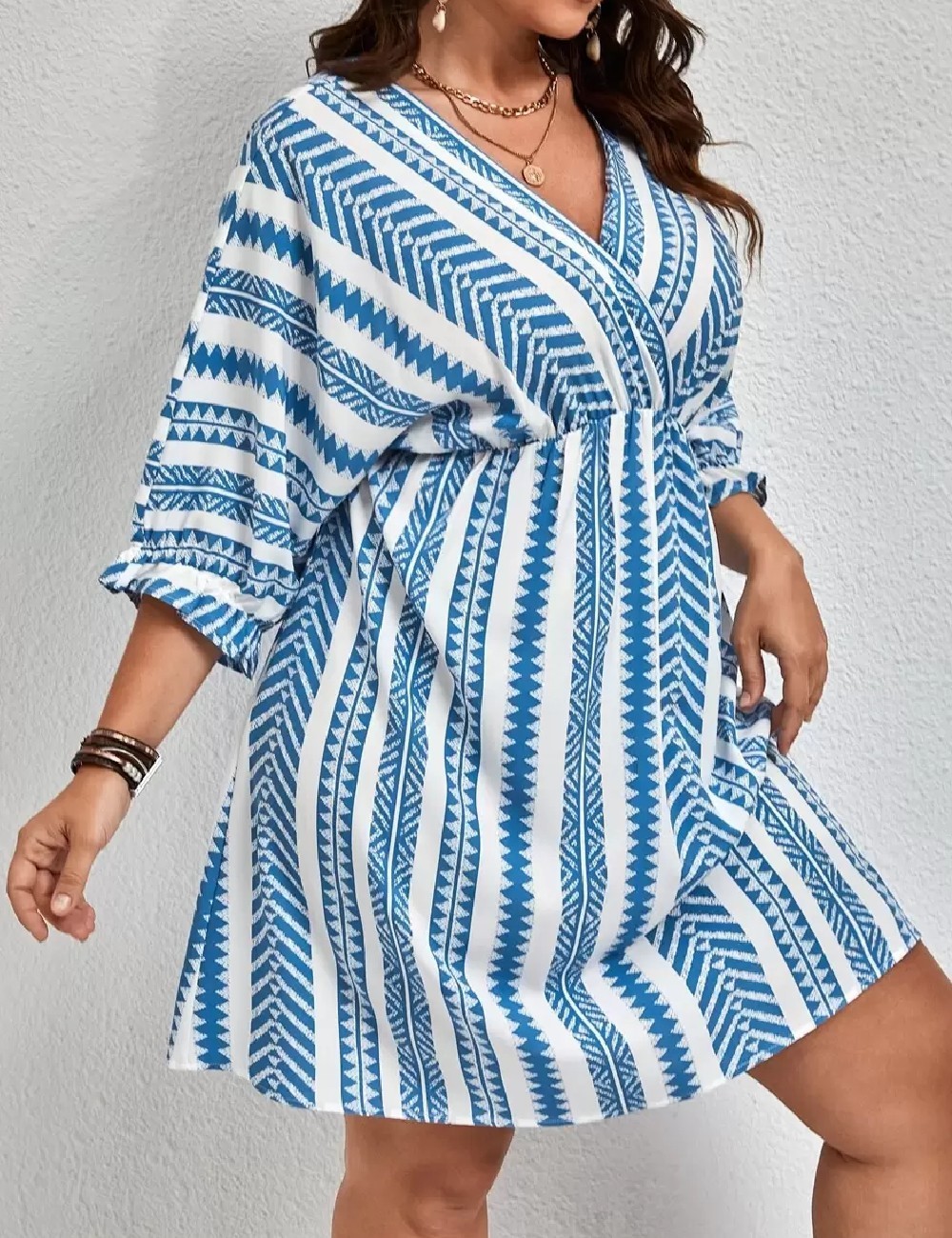 Rochie scurta SHEIN CURVE, alb/albastru - 1 | YEO