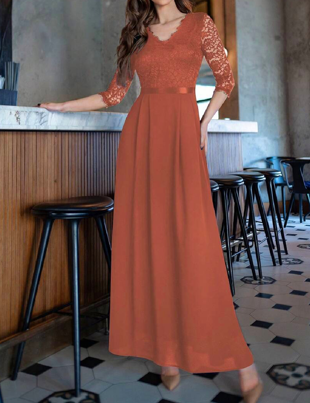 Rochie lunga Miusol, portocaliu