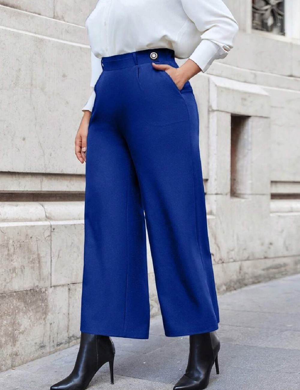 Pantaloni SHEIN CURVE, albastru - 1 | YEO