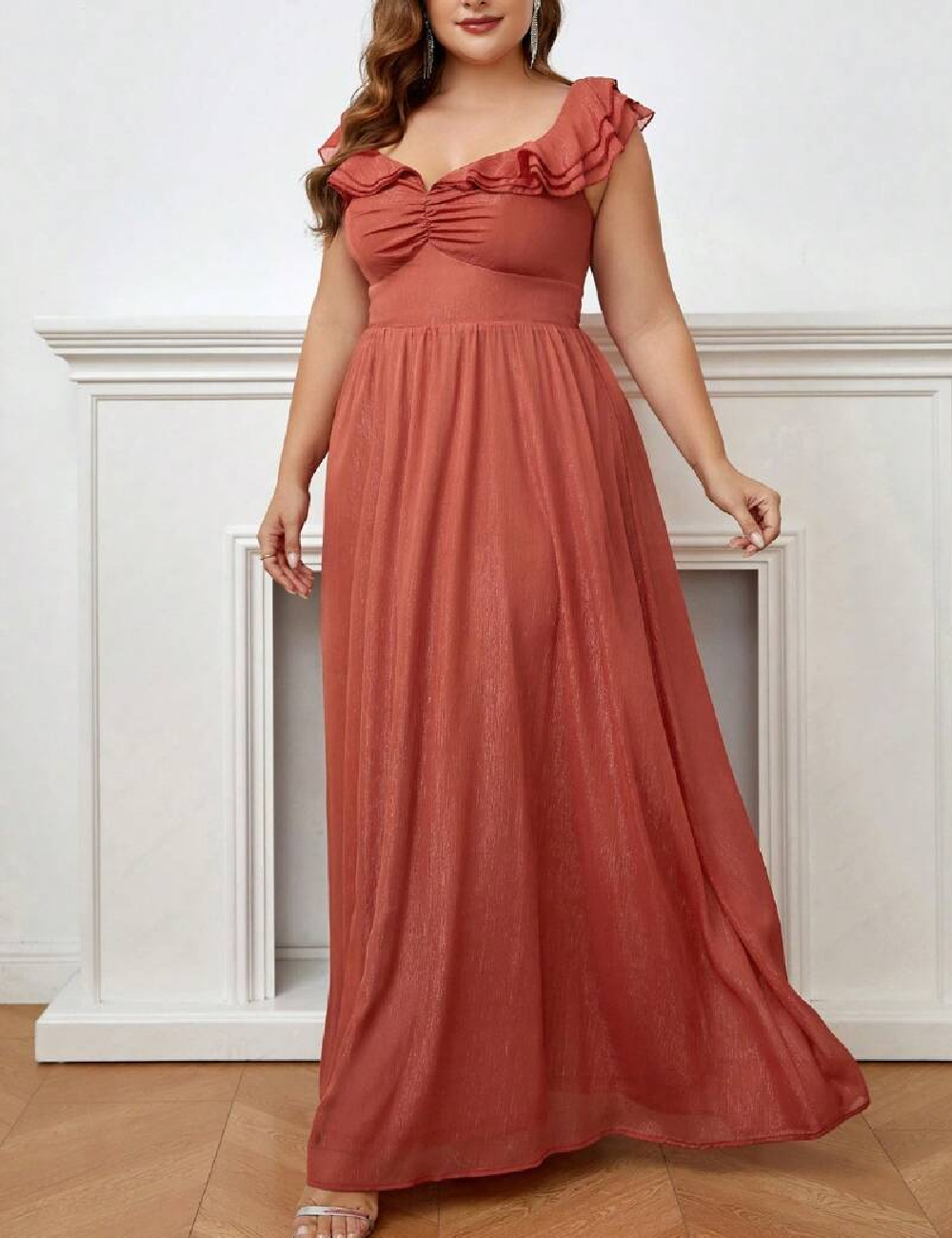 Rochie lunga SHEIN CURVE, caramiziu
