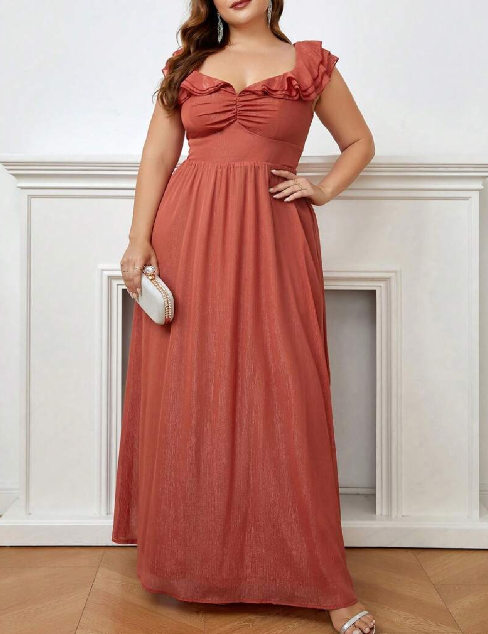 Rochie lunga SHEIN CURVE, caramiziu - 1 | YEO
