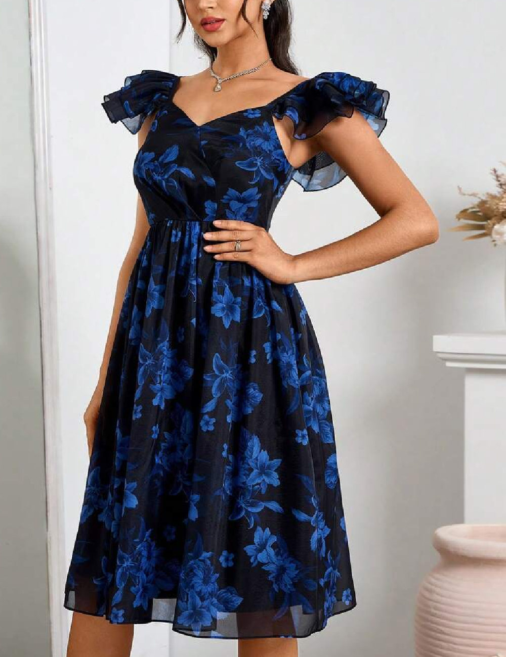 Rochie scurta SHEIN, albastru/negru