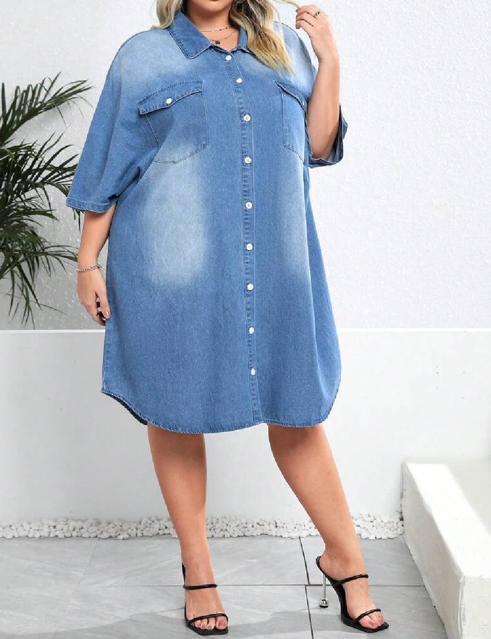 Rochie scurta SHEIN CURVE, albastru - 1 | YEO