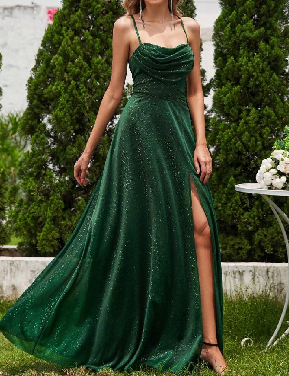 Rochie lunga Ever-Pretty, verde - 1 | YEO
