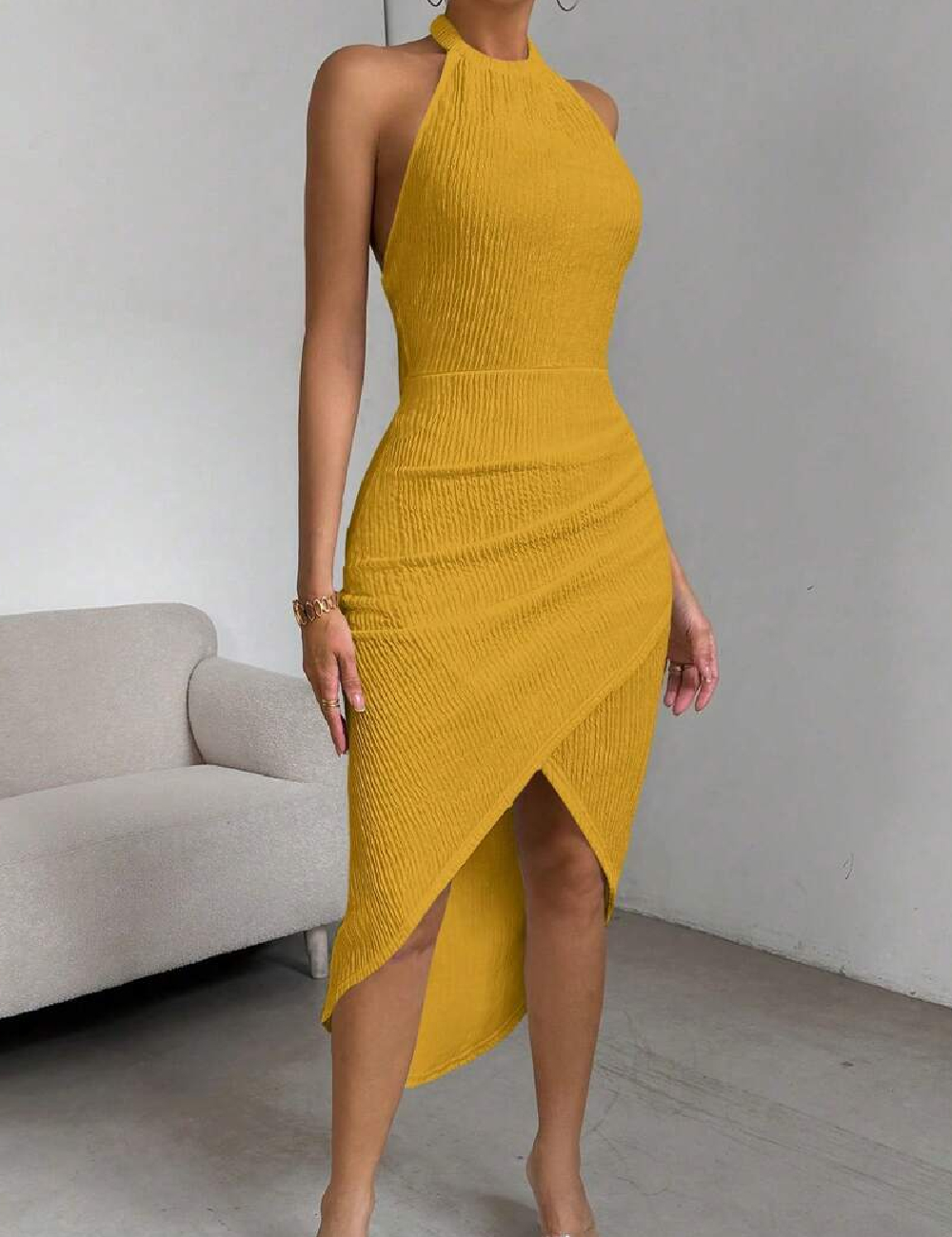 Rochie medie SHEIN, mustar