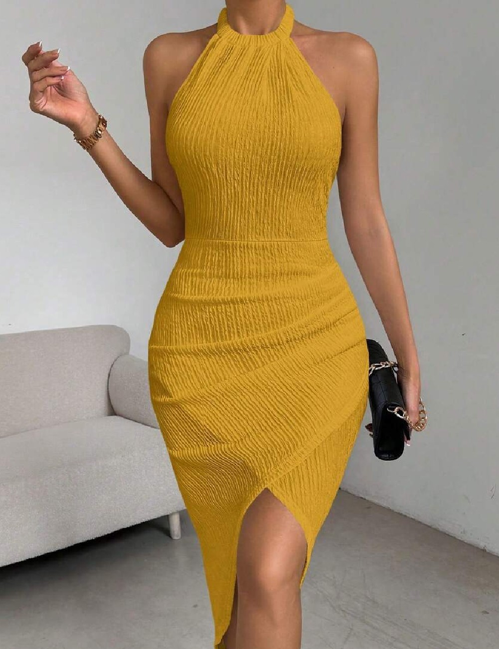 Rochie medie SHEIN, mustar - 1 | YEO