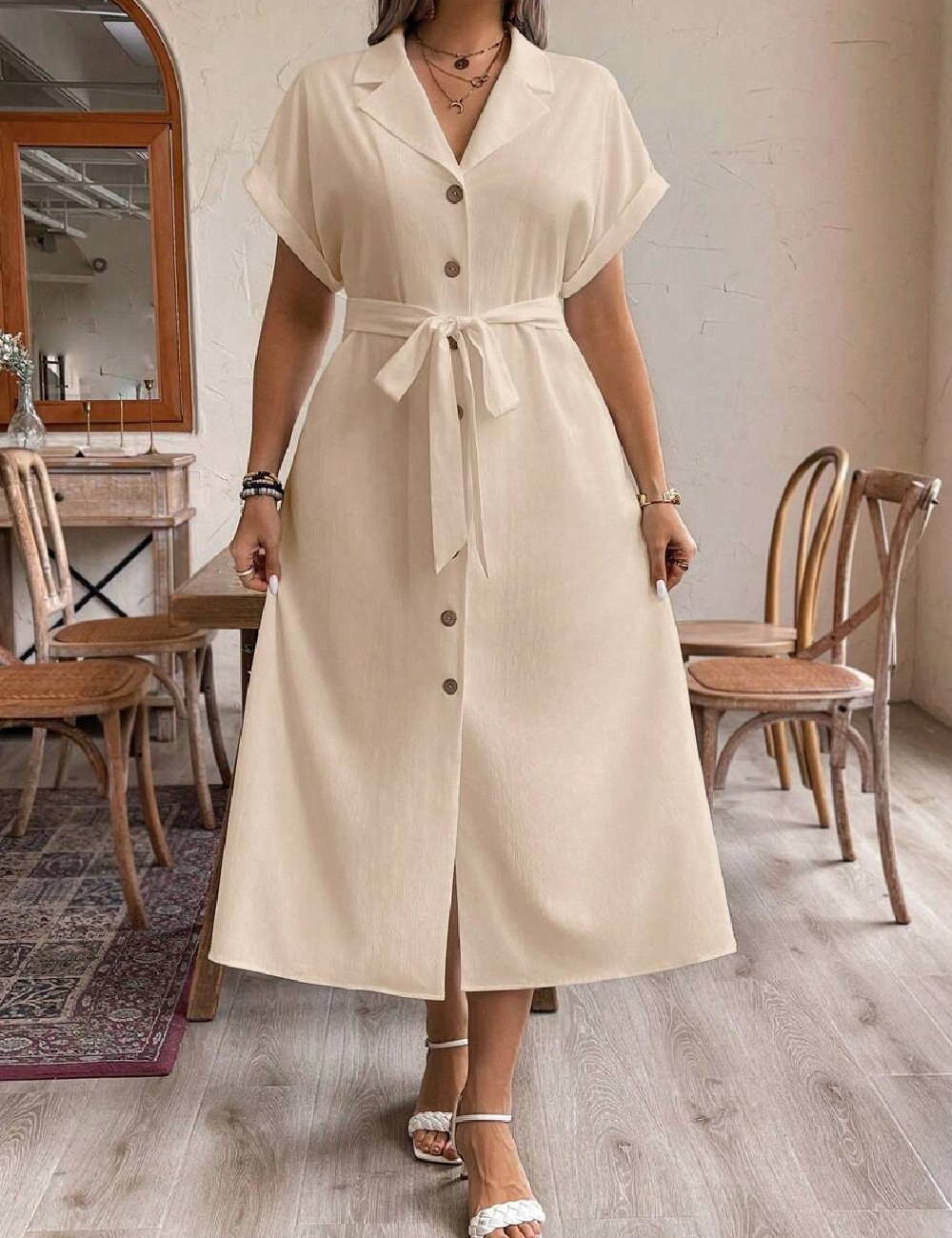 Rochie medie SHEIN CURVE, crem - 1 | YEO