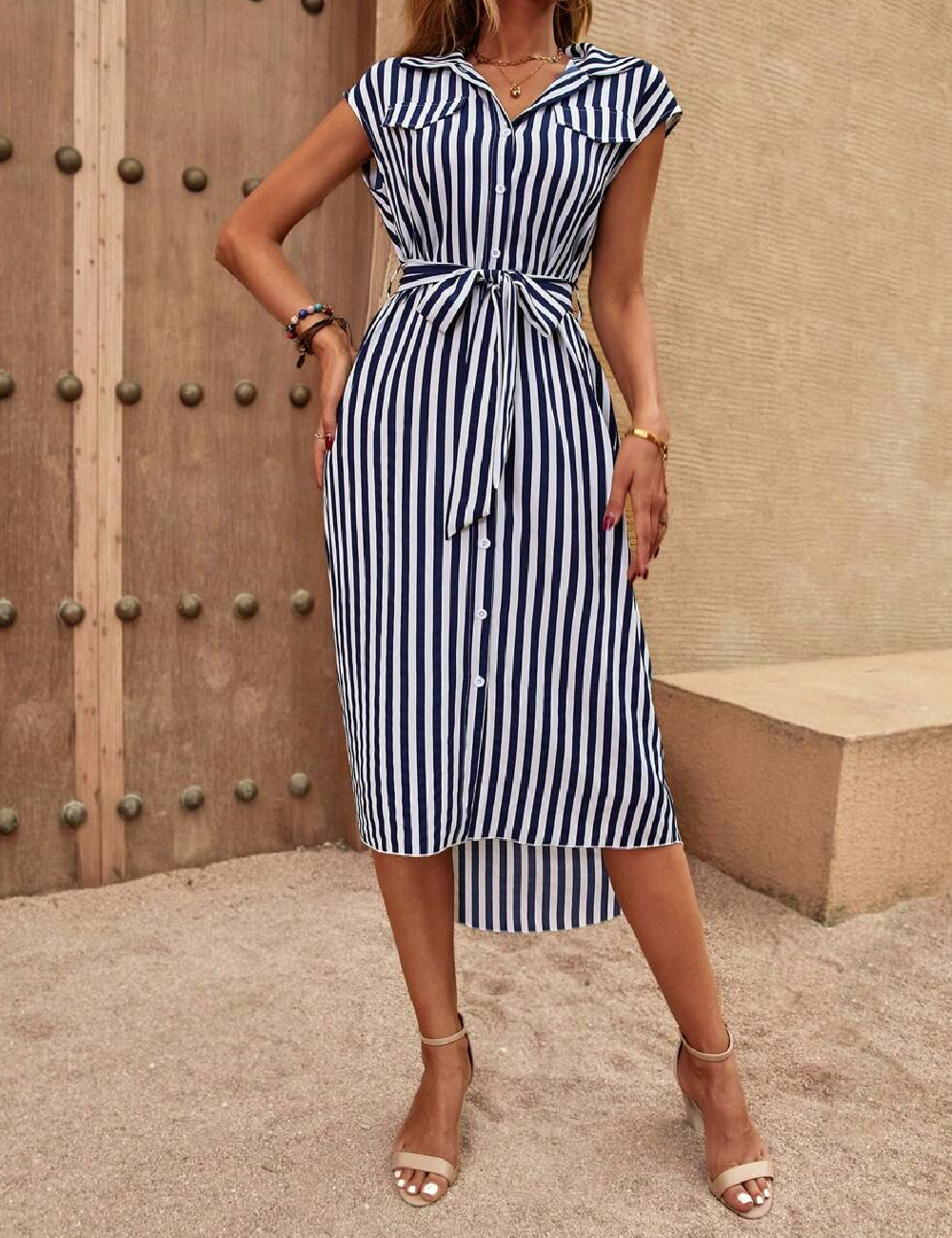 Rochie medie SHEIN, alb/albastru