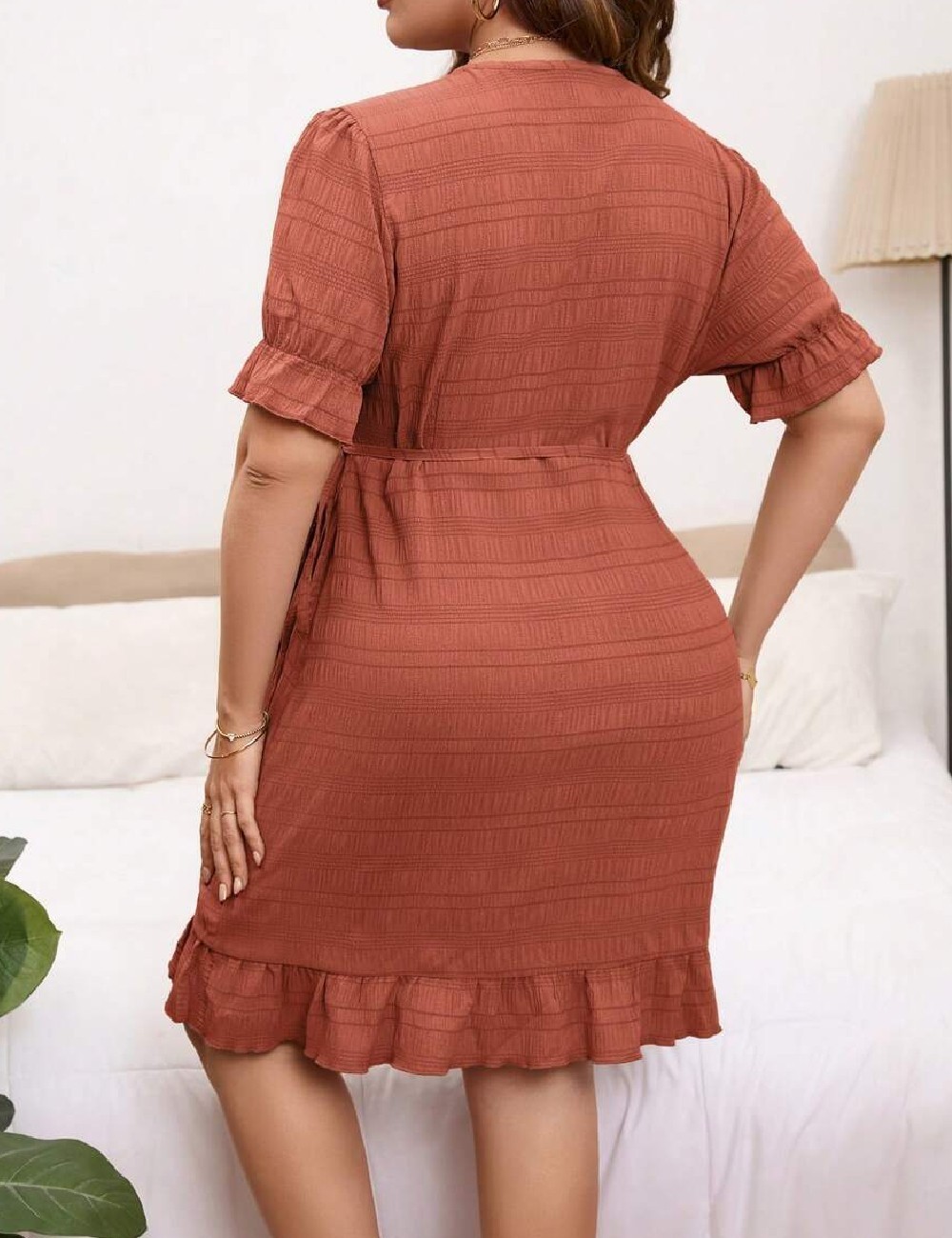 Rochie scurta SHEIN CURVE, caramiziu - 1 | YEO