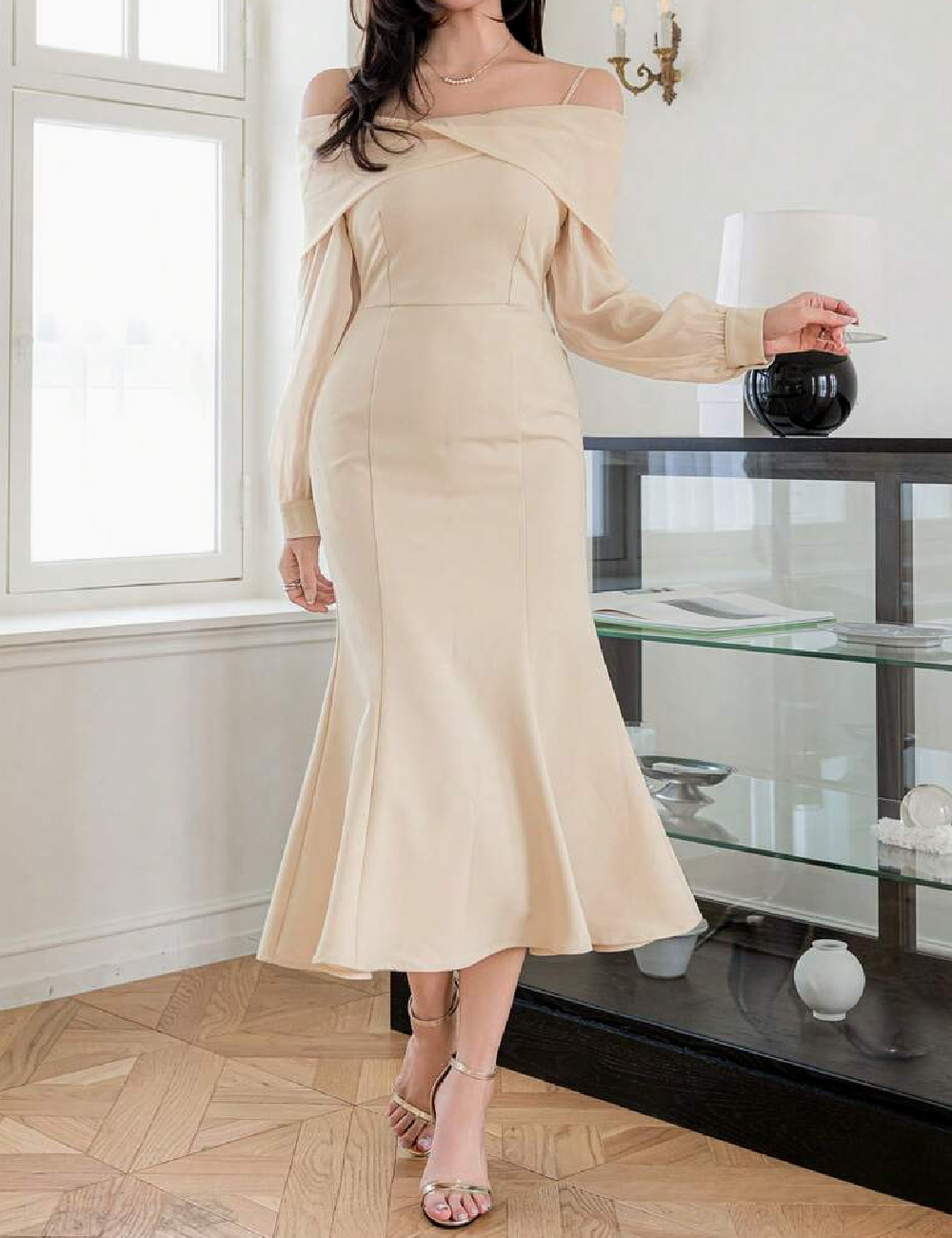 Rochie medie Dazy, crem