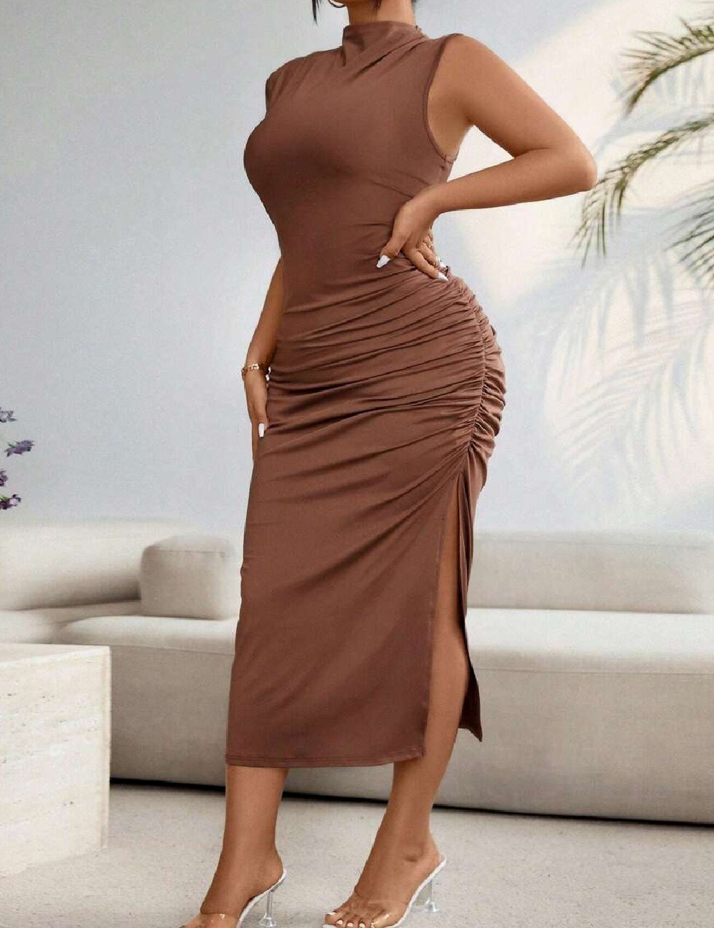 Rochie medie SHEIN CURVE, maro - 1 | YEO