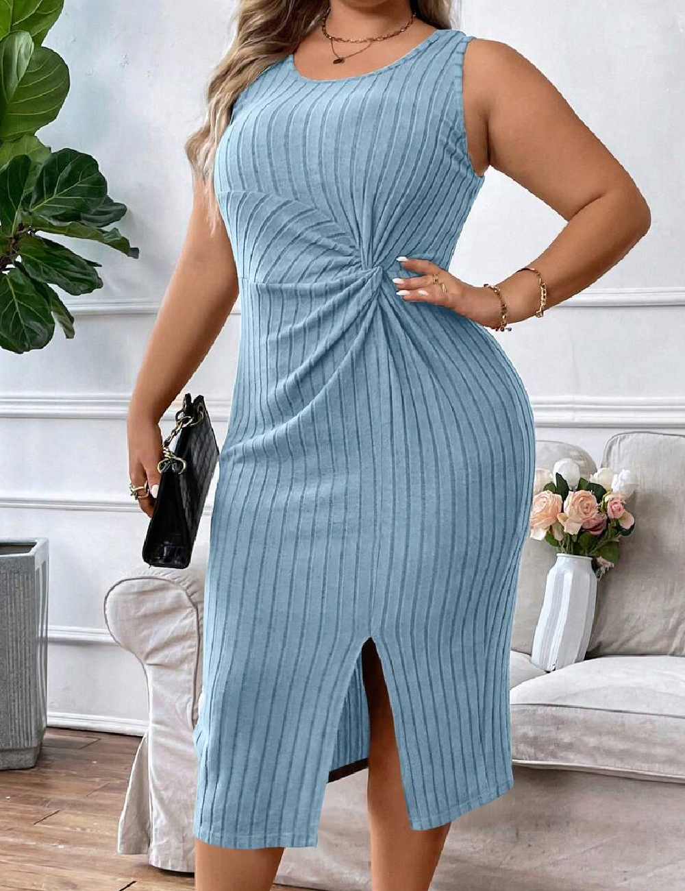 Rochie medie SHEIN CURVE, albastru