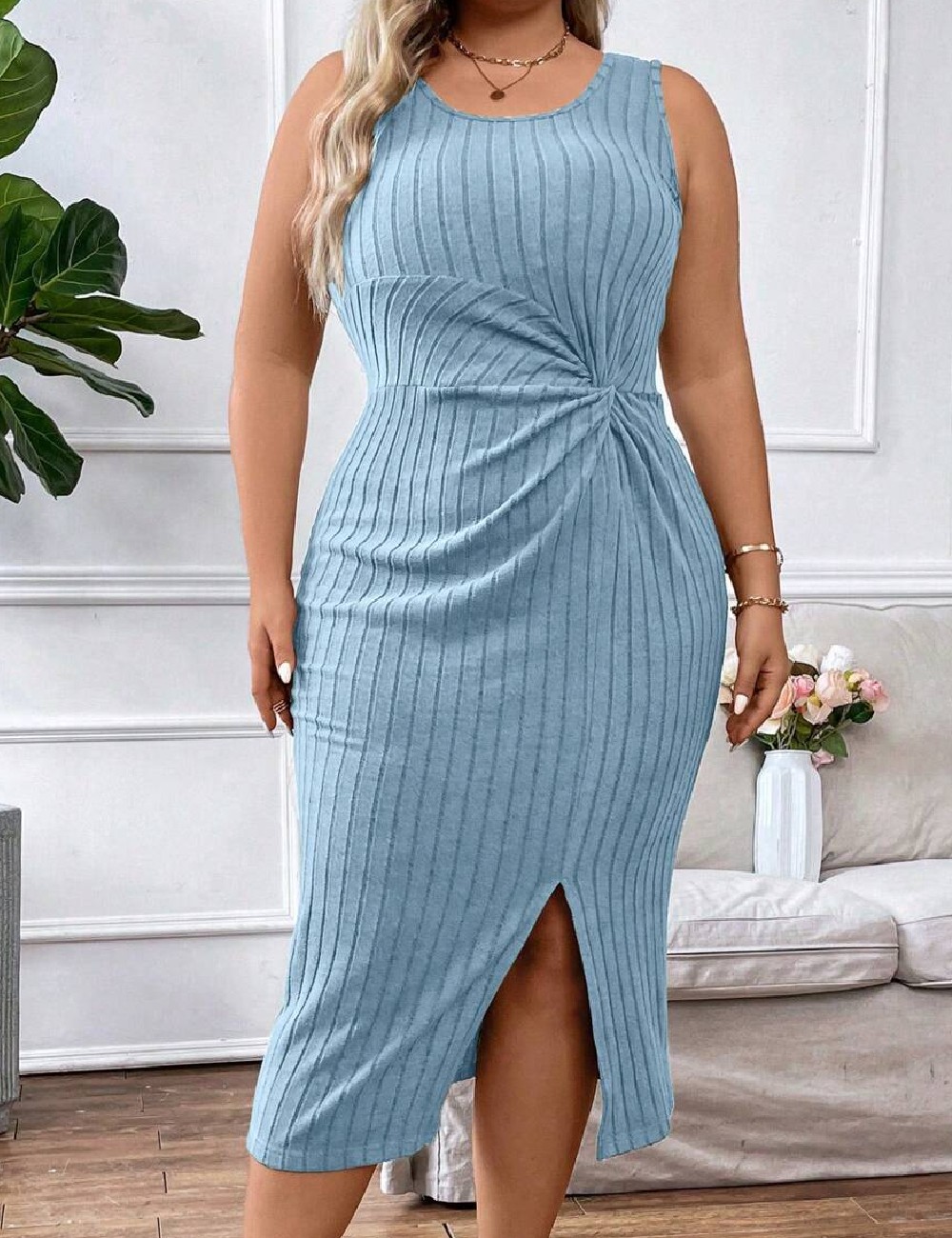 Rochie medie SHEIN CURVE, albastru - 1 | YEO