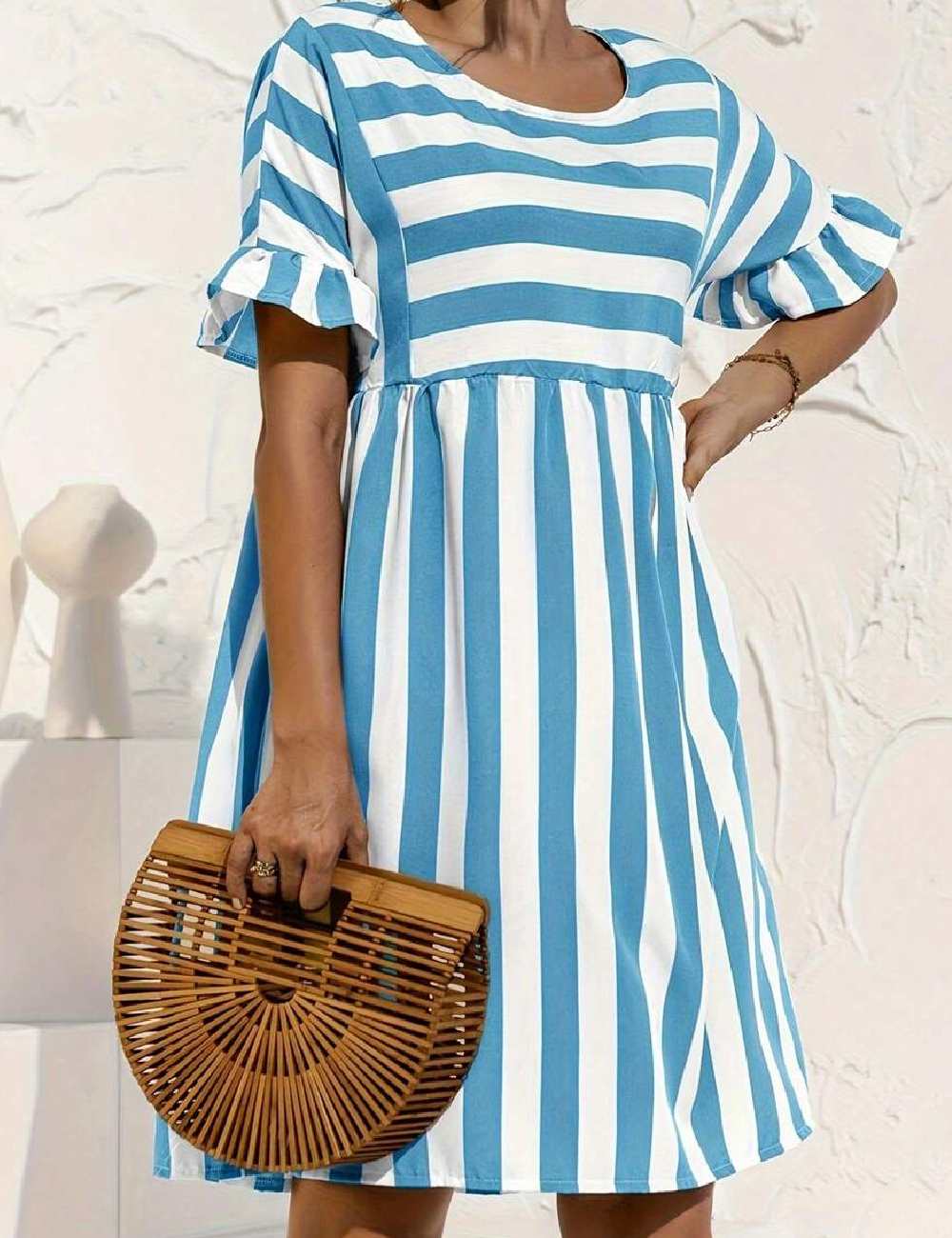Rochie scurta SHEIN, alb/albastru