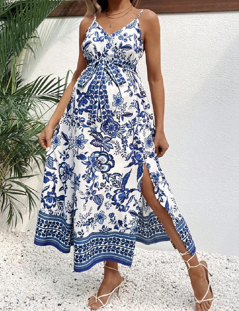 Rochie lunga SHEIN Maternity, alb/albastru - 1 | YEO