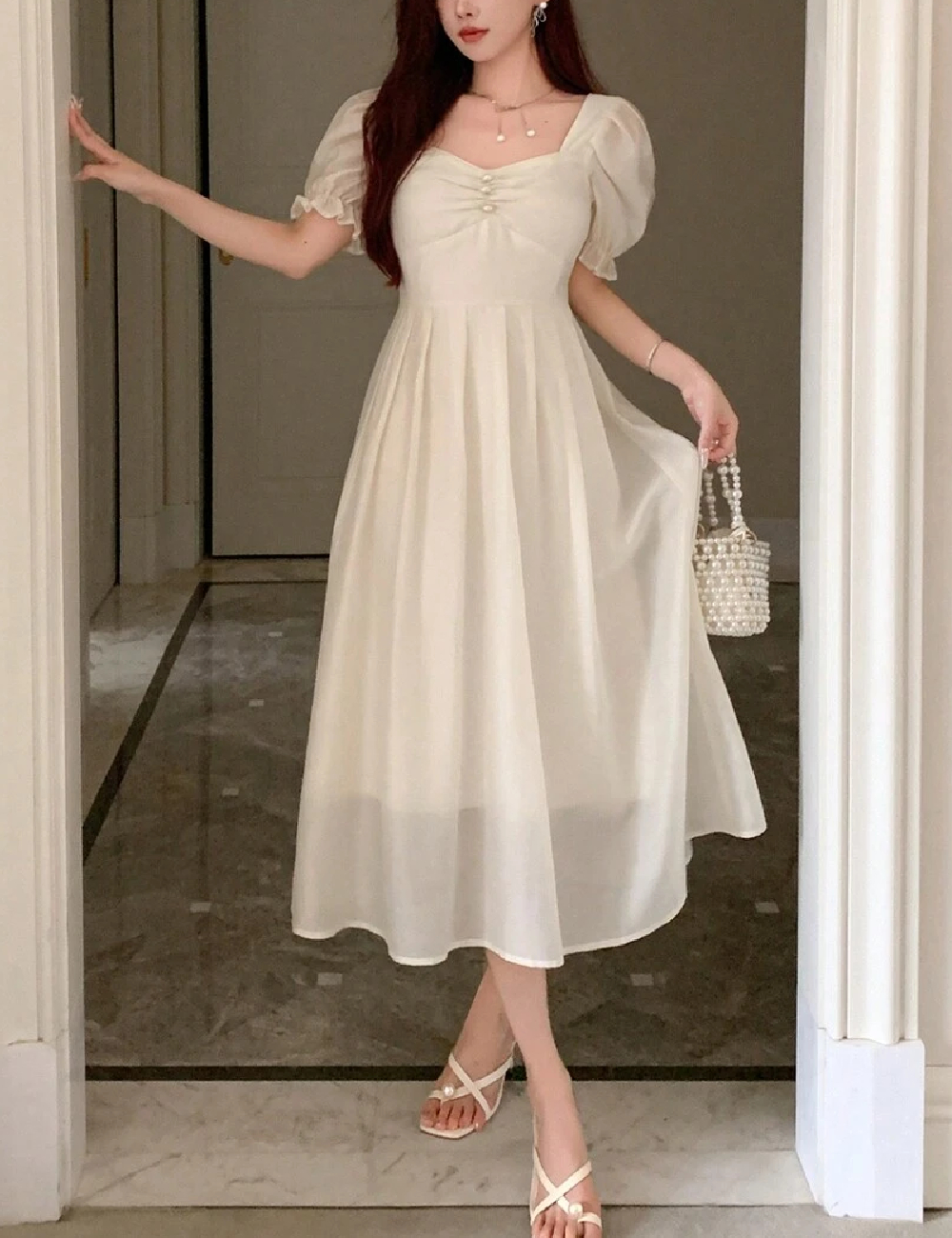 Rochie medie Dazy, ecru