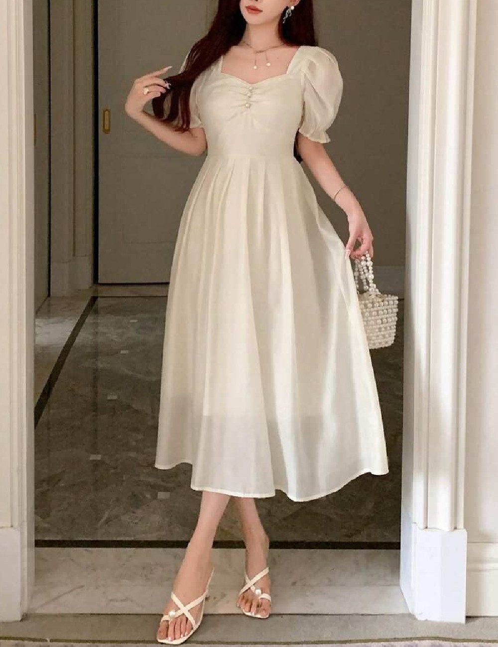 Rochie medie Dazy, ecru - 1 | YEO