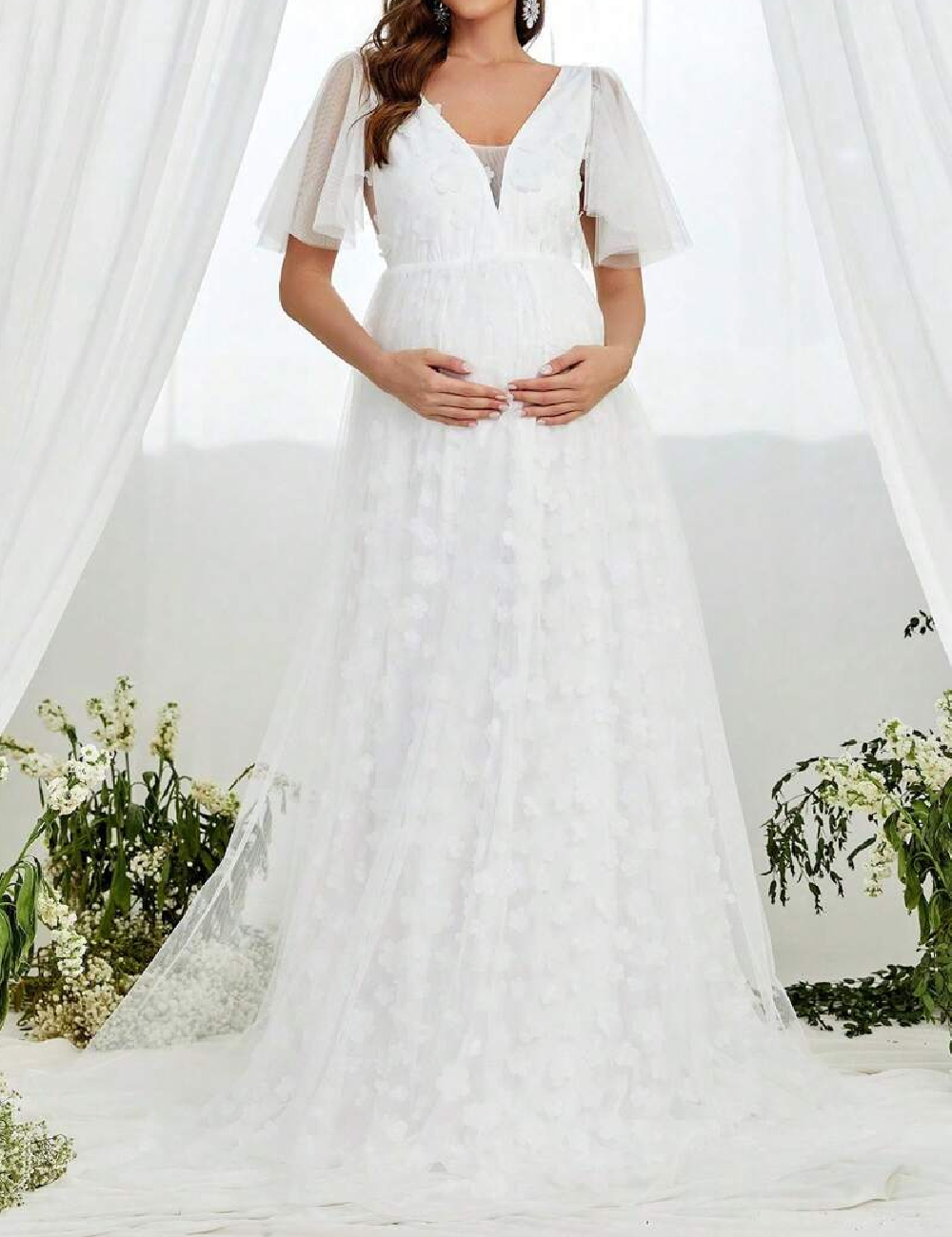 Rochie lunga Faeriesty Maternity, alb