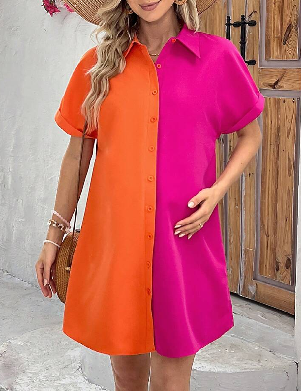 Rochie scurta SHEIN Maternity, roz/portocaliu