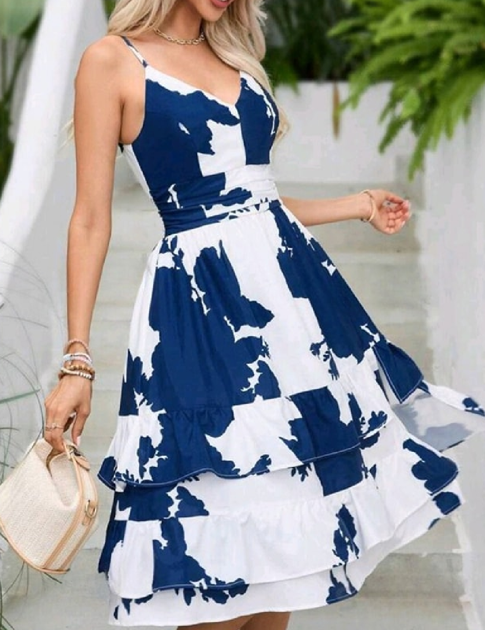 Rochie medie SHEIN, alb/albastru
