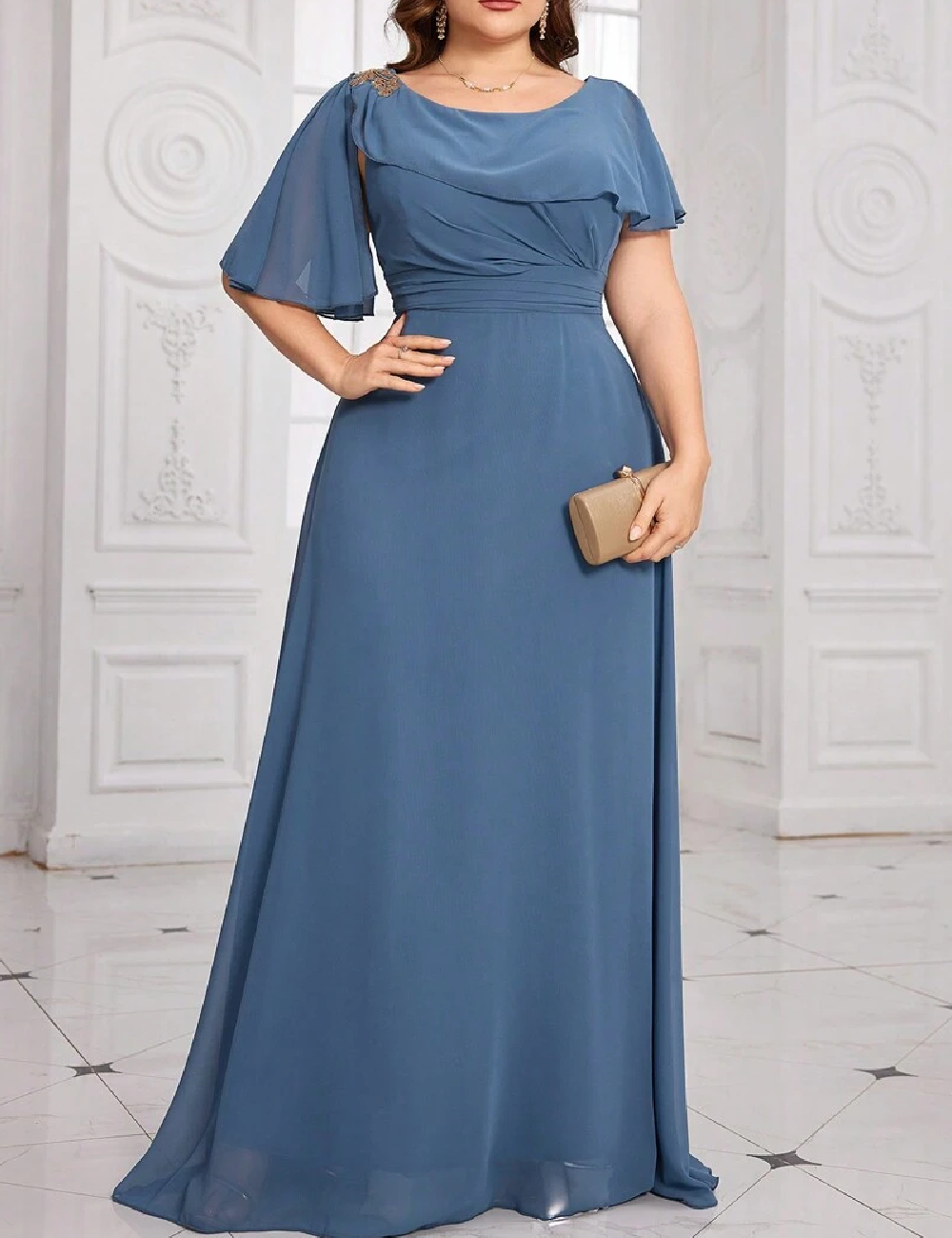 Rochie lunga UNITHORSE Plus Size, albastru