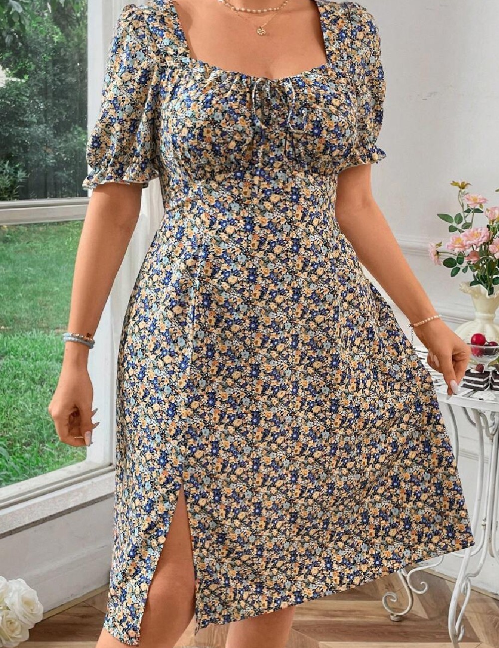 Rochie medie SHEIN CURVE, floral print - 1 | YEO