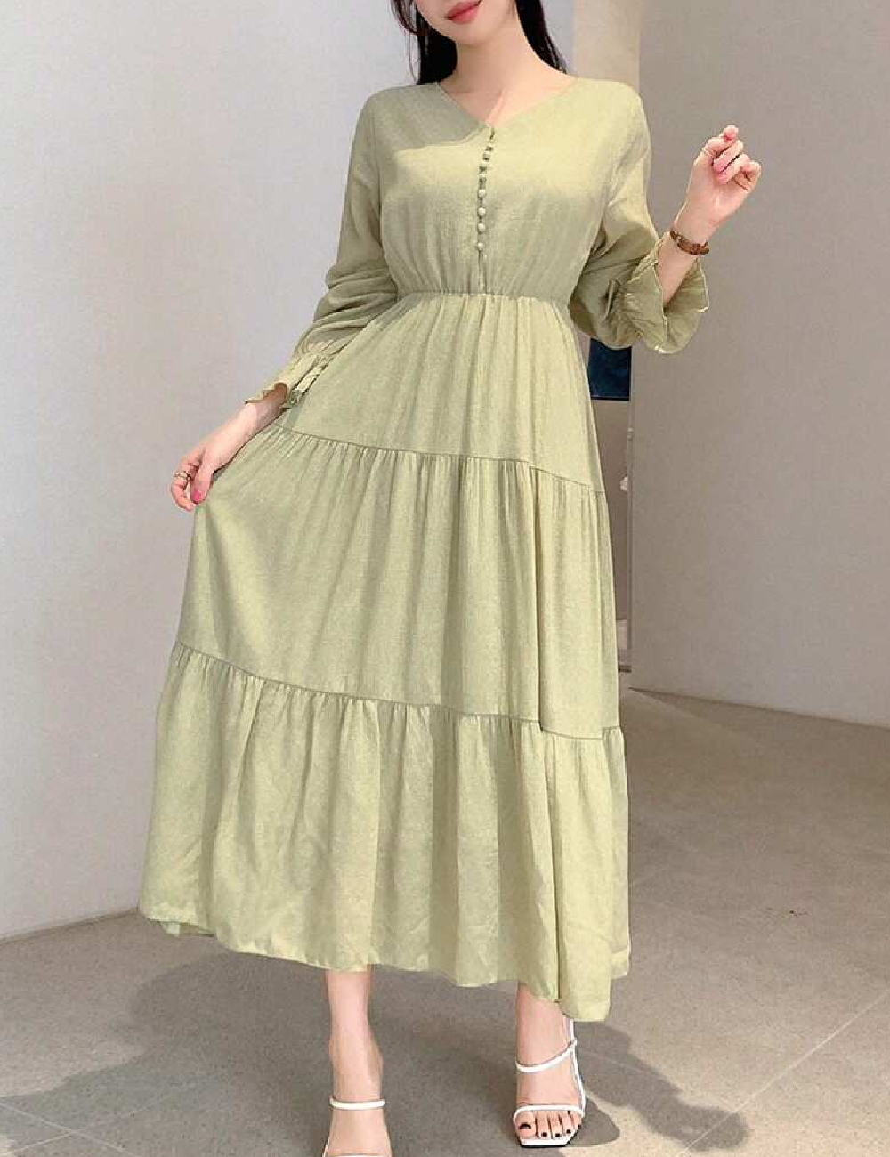 Rochie medie Dazy, verde - 1 | YEO