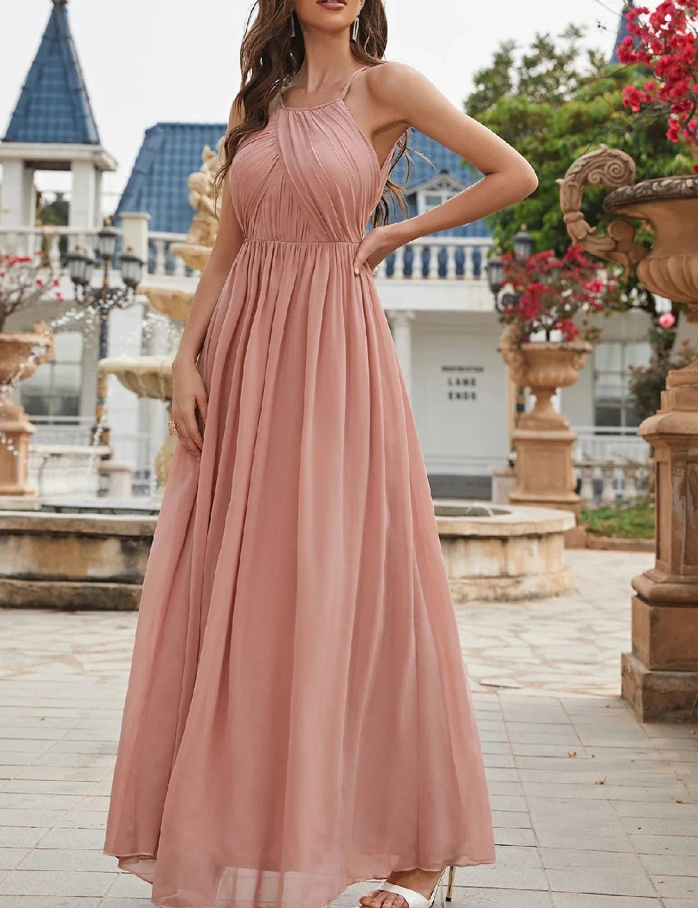 Rochie lunga UNITHORSE, roz pudra