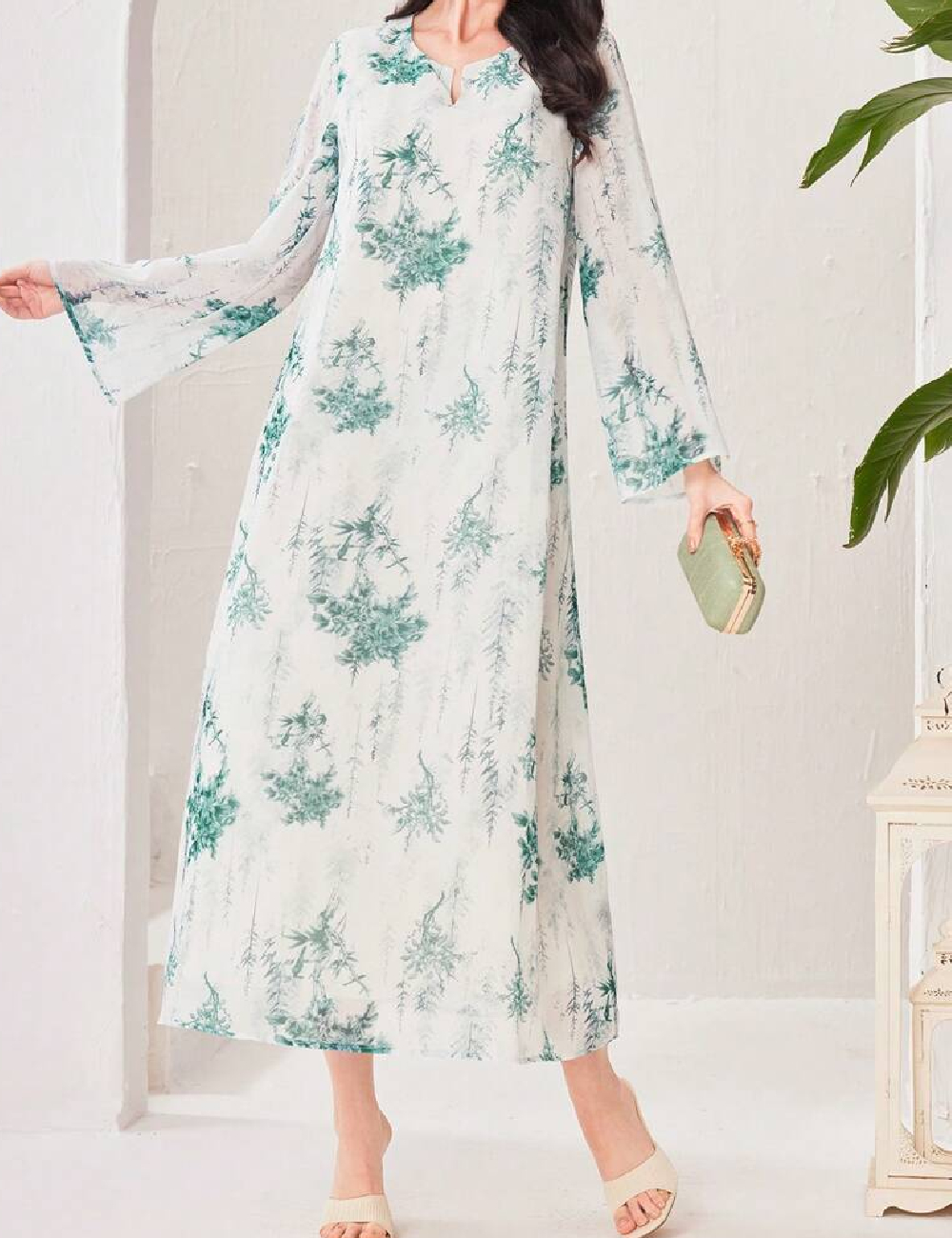 Rochie lunga SHEIN, alb/verde