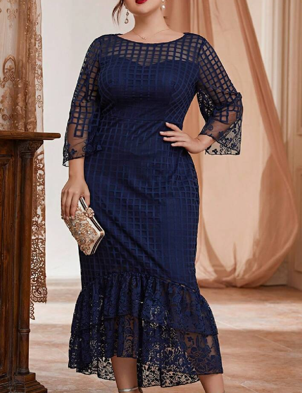 Rochie lunga SHEIN CURVE, bleumarin
