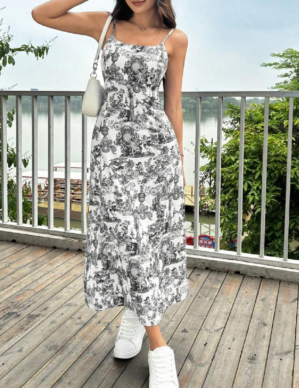 Rochie medie SHEIN, alb/gri