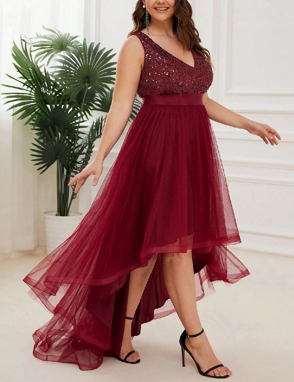 Rochie lunga Ever-Pretty Plus Size, rosu