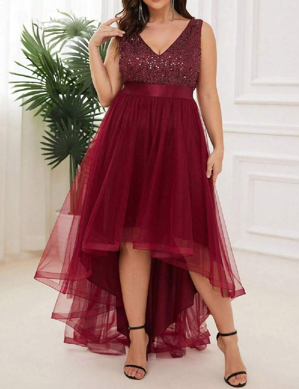 Rochie lunga Ever-Pretty Plus Size, rosu - 1 | YEO