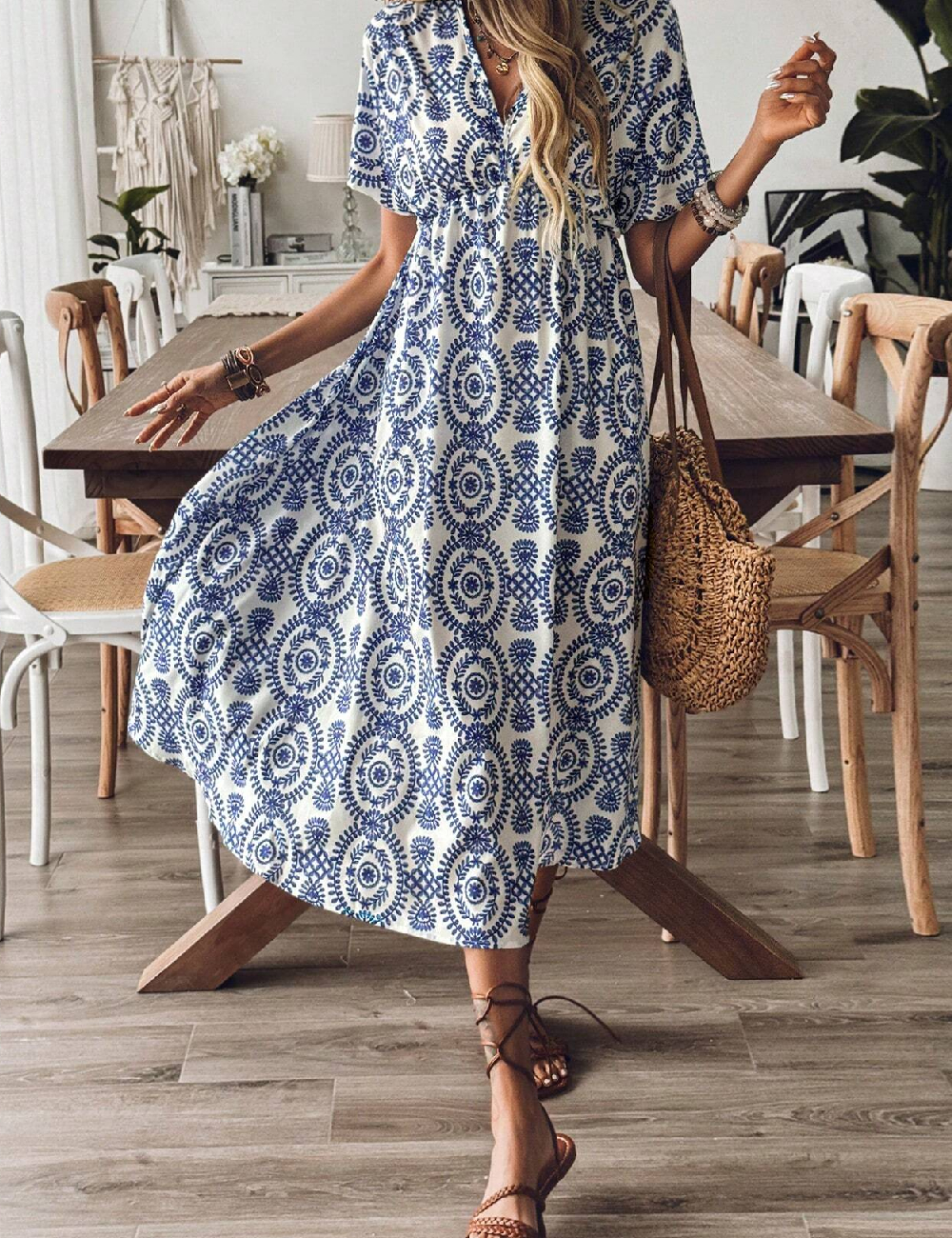 Rochie medie SHEIN, alb/albastru