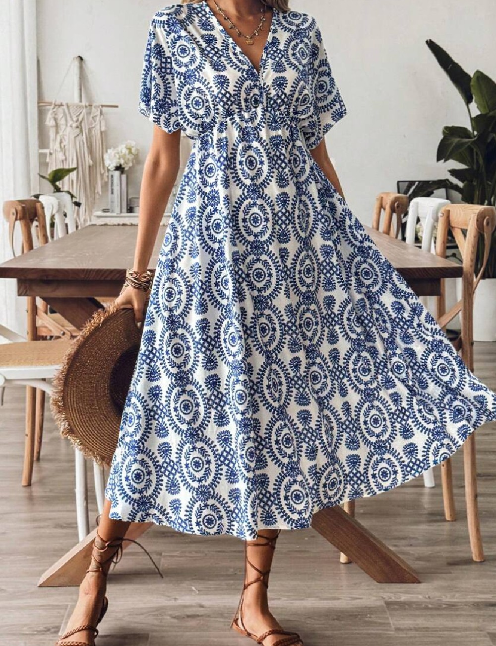 Rochie medie SHEIN, alb/albastru - 1 | YEO