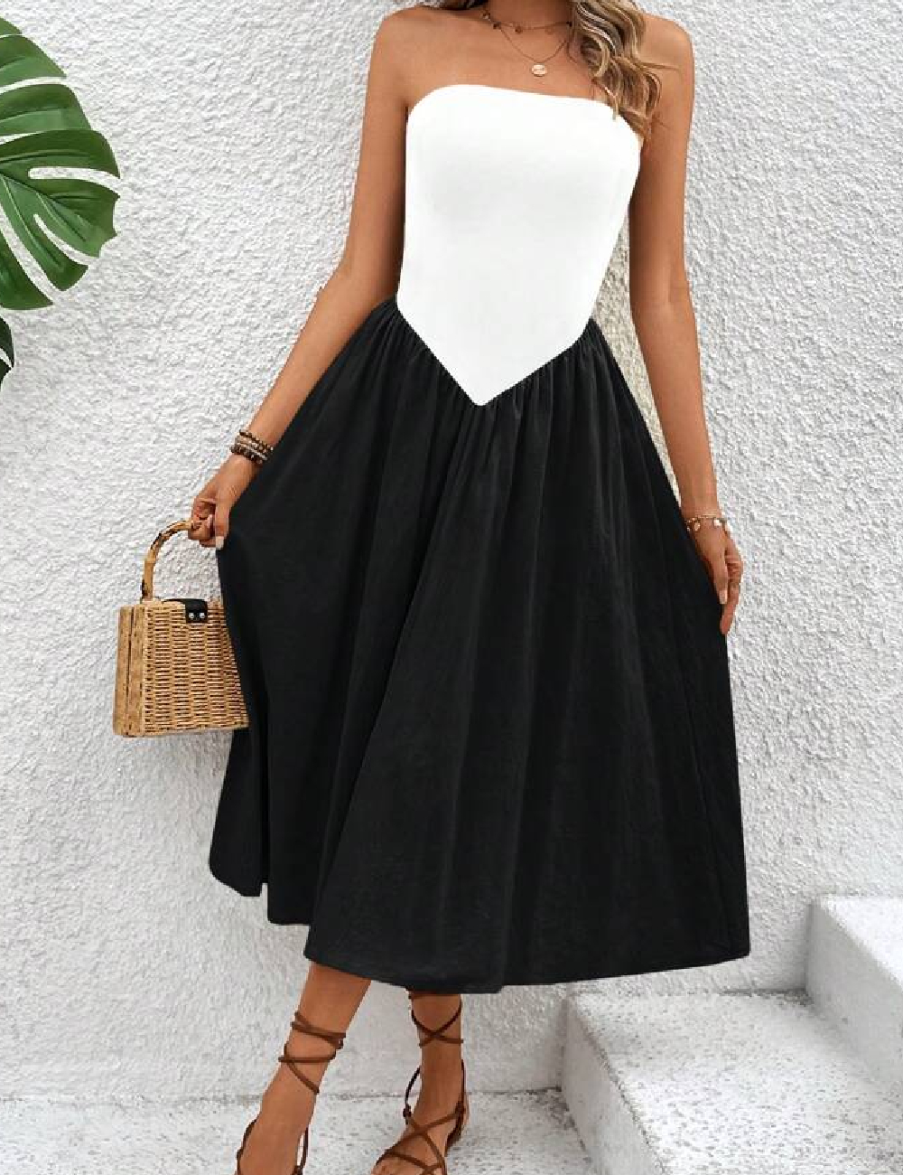 Rochie medie SHEIN, alb/negru