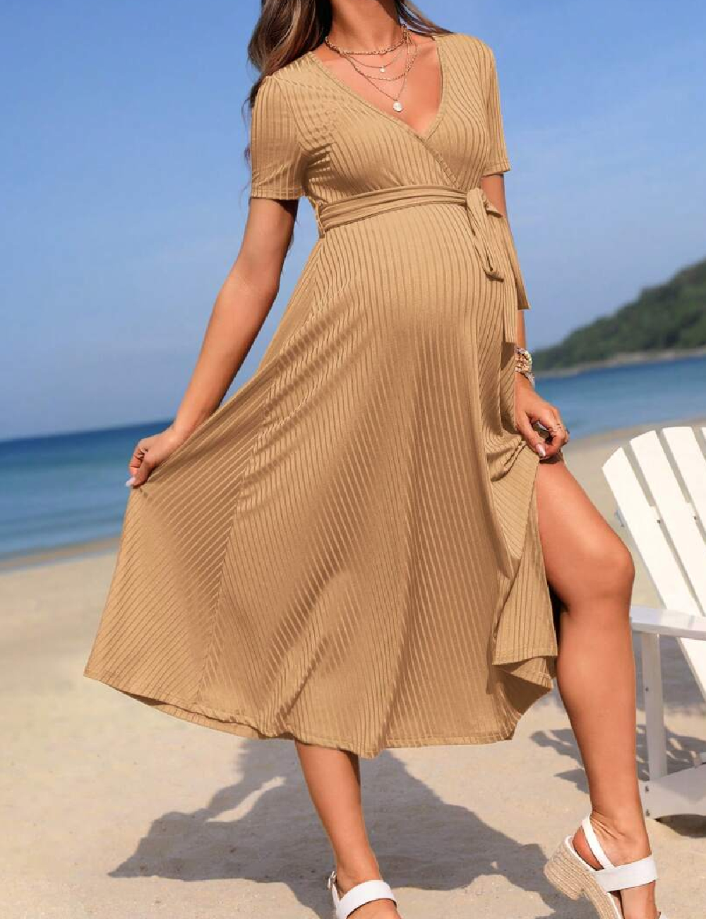 Rochie medie SHEIN Maternity, maro