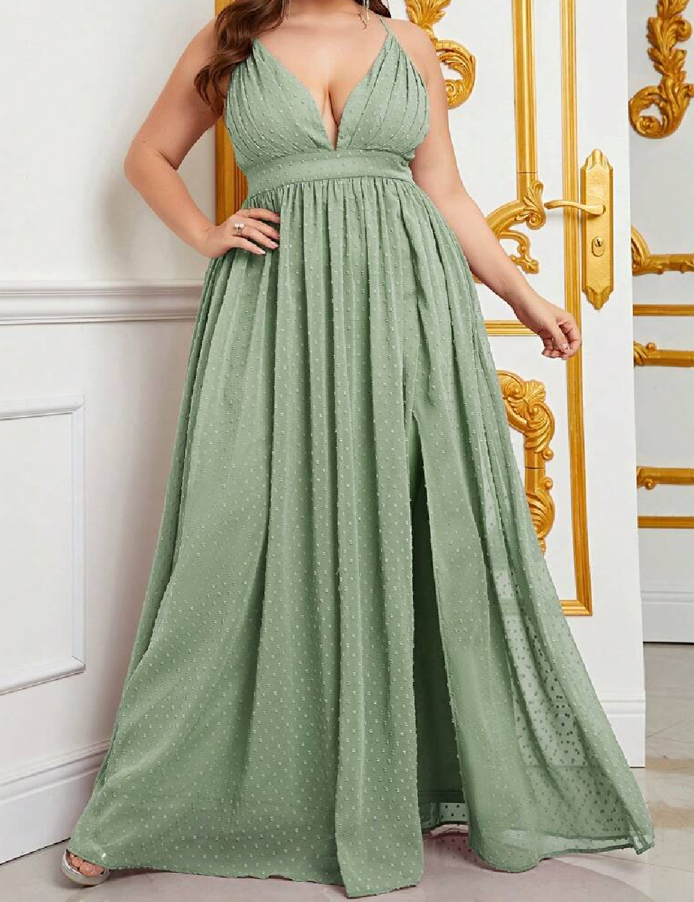 Rochie lunga Faeriesty Plus Size, verde