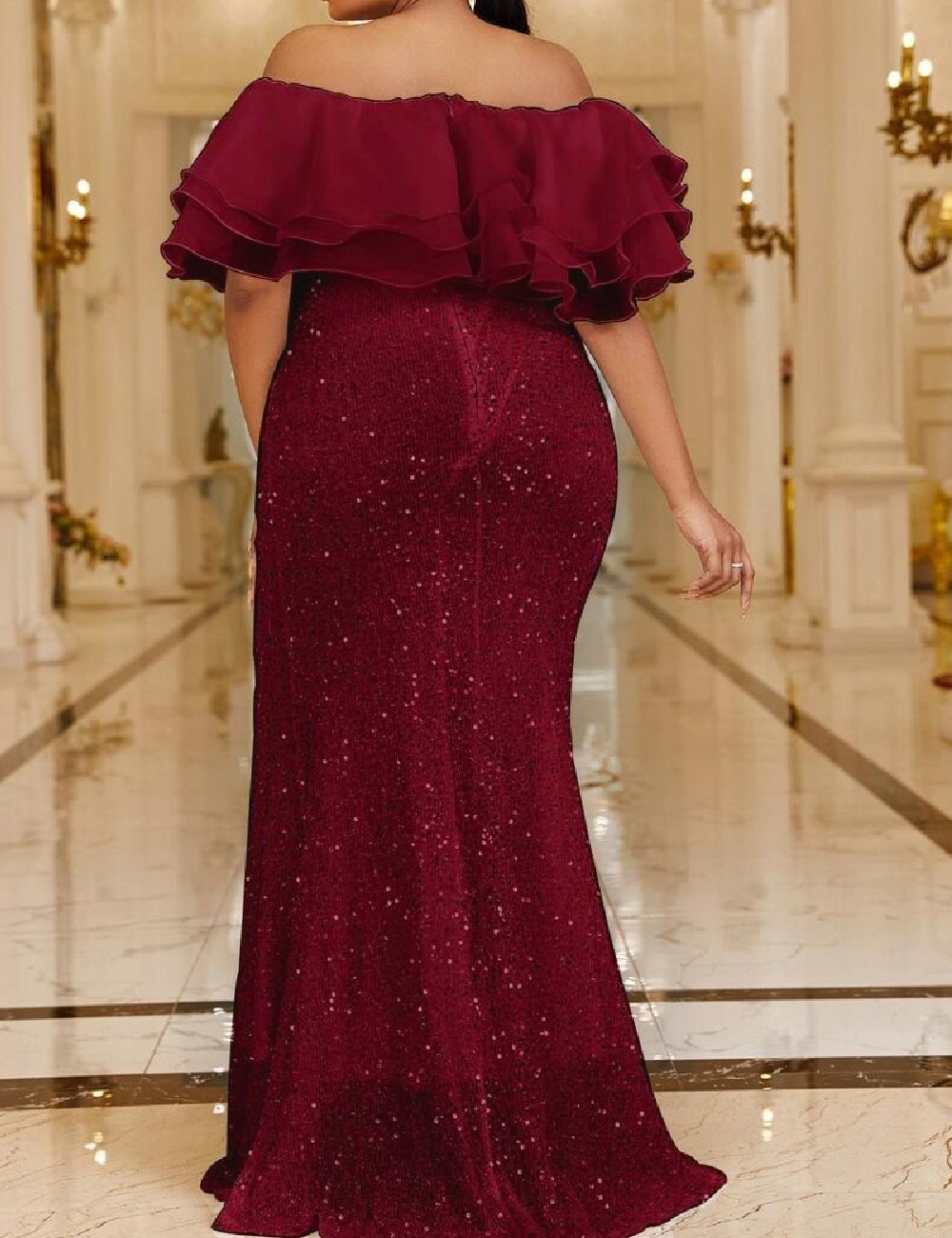 Rochie lunga Giffniseti Plus Size, rosu - 1 | YEO