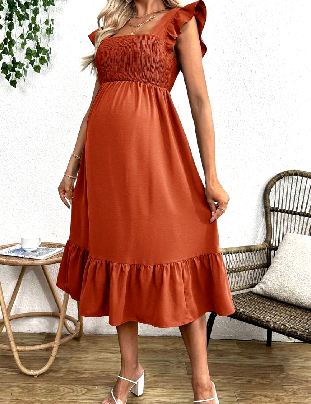Rochie medie SHEIN Maternity, caramiziu